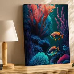 Vibrant Tropical Fish Coral Reef Ocean Canvas Wall Art Print For Home Decor