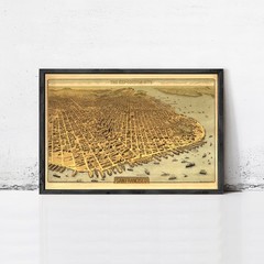 Old Map of San Francisco Panoramic View 1912 Vintage Map | Wall Map Print Framed