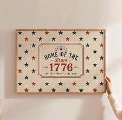 Home of the Brave 1776 Wall Art, Patriotic Americana Poster, 4th of July Print