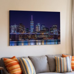 New York City Night Skyline Canvas Wall Art Brooklyn Bridge Urban City Print