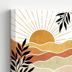 3 Pieces Abstract Sun Leaf Earth Tones Geometric Patterns Large Wall Art Decor
