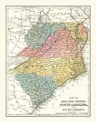 Historic State Map – Maryland Virginia North Carolina – Mitchell 1869 – Vintage