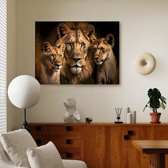 Canvas Art Lion Family Wildlife Dark Portrait Wall Decor