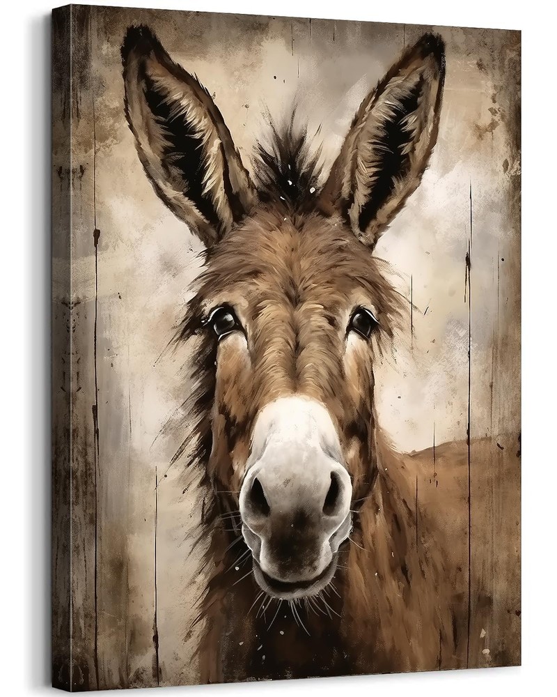 Donkey Canvas Wall Art Farmhouse Animal Donkey Wall Decor Farmhouse Rustic Wo…