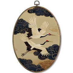 Vintage Japandi Japanese Cranes Oval Wall Art Decor Framed, Chinoiserie Bird …