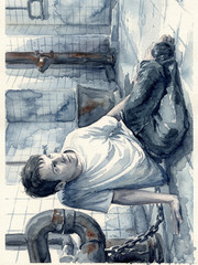 Saw Adam Watercolor Horror Wall Collage Poster Print