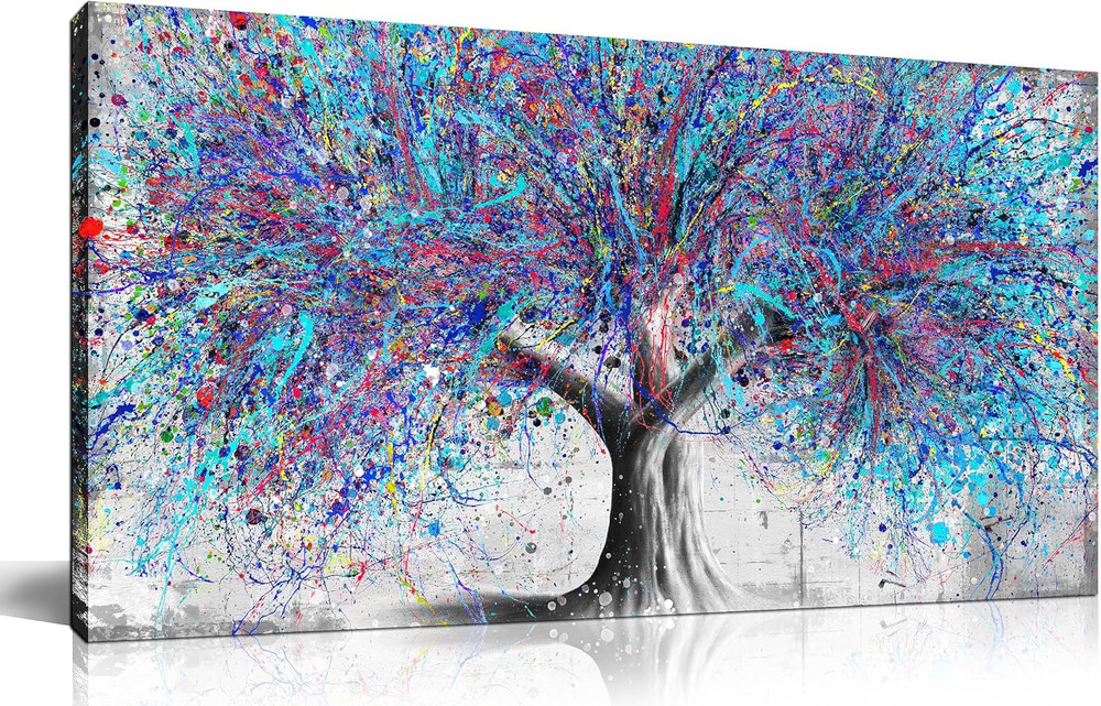 Tree Wall Art for Living Room, Blue Watercolor Canvas Wall Decor for Bedroom, Ba