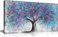 Tree Wall Art for Living Room, Blue Watercolor Canvas Wall Decor for Bedroom, Ba
