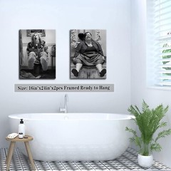 Funny Bathroom Wall Art Set of 2 – Black and White Vintage Humor Bathroom Wal…