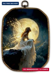 Yjeslw Dark Fairy Moon Octagon Wall Art Decor, Rustic Cottagecore Framed Canvas