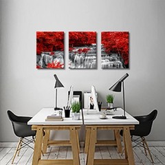 Black White and Red Waterfall Canvas Wall Art Trees Forest Painting Landscape…