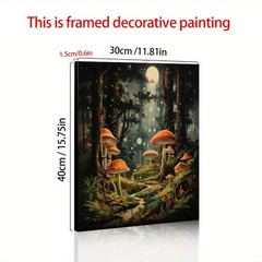 Canvas Art Framed Glowing Forest Red Spotted Mushroom Moon Dark Fantasy Decor