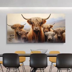 Family of Highland Cows Canvas Painting Wall Picture Canvas Wall Art Home Decor