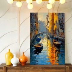 Wall Art Venice Canal Boats Oil Painting Print Sunlit Water Cityscape Decor