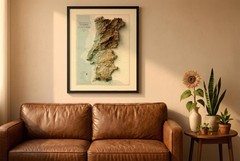 Portugal Map, Portugal 2D Relief Map, Portugal Vintage Map – 2D Flat Print