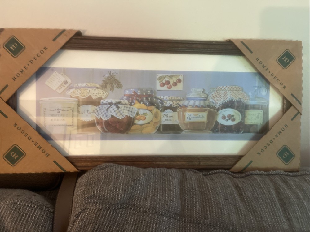 Vintage Cottage Kitchen Framed Jam Jar Print Farmhouse Wall Decor