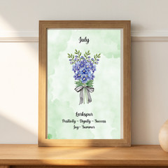 July Birth Flower Larkspur Green Watercolor Wall Art Print Gift 8×10 UNFRAMED
