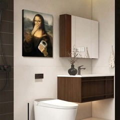 Framed Funny Mona Lisa Bathroom Canvas Wall Art Ready to Hang Decor