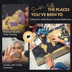Travelization XL Scratch Off World Map with 196 Country 36″L x 24″W, Black