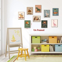Kids Room Wall Art Set of 9, Funny Cute Cartoon Animal Canvas Prints, Nursery…