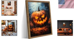 Vintage Halloween Wall Art 12×16 Inch Framed Pumpkin Picture for Living Room