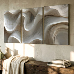 3 Pieces Abstract Waves Neutral Tones Large Wall Art Set for Living Set Of 3