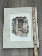 Outhouse Watercolor Framed Print “a One Holer” Artist Signed Americana Decor