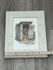 Outhouse Watercolor Framed Print “a One Holer” Artist Signed Americana Decor