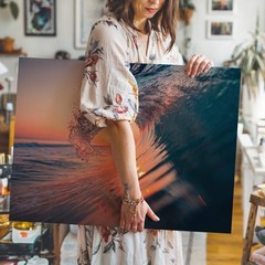 Sunset Ocean Wave Canvas Wall Art Coastal Beach Scene Nature Photography Print