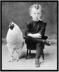 Smoking Boy with Chicken Wall Art decor photo print (8×12) Tin Metal Signs