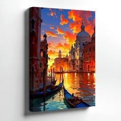 Wall Art Venice Canal Sunset Gondola Cityscape Print Italian Architecture Decor