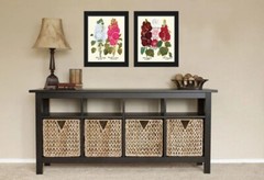 Hollyhock Flower Botanical Prints Wall Art Set of 2 Beautiful Antique Unframed