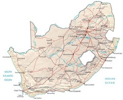 South Africa Physical Map GLOSSY POSTER PICTURE PHOTO PRINT BANNER 13838