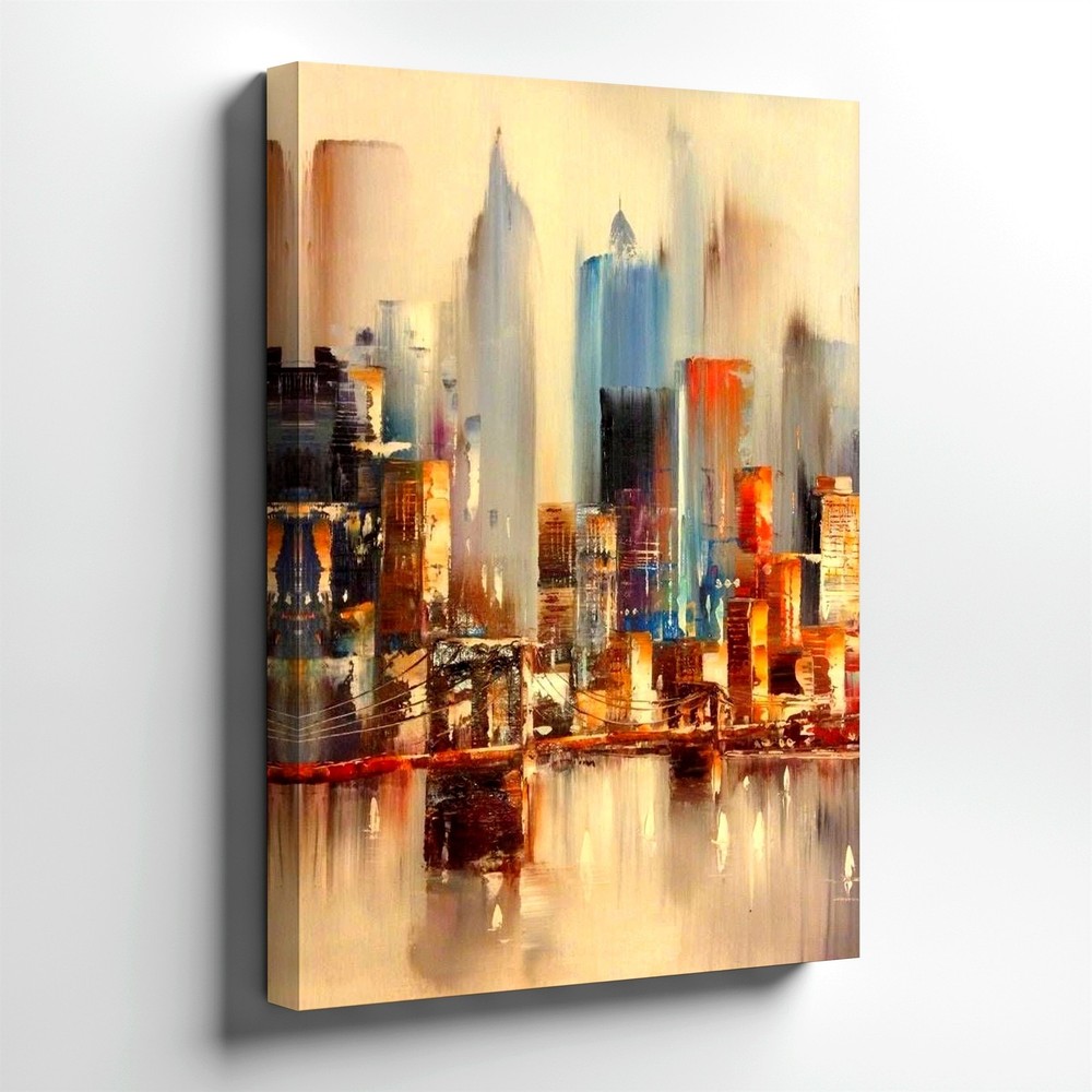 Wall Art Abstract City Street Canvas Print Rainy Urban Skyline Car Lights Decor