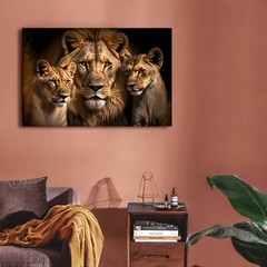 Canvas Art Lion Family Wildlife Dark Portrait Wall Decor