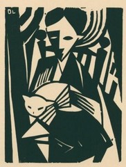 Woman with Cat Art Print – Otto Lange – 1916 German Expressionist Woodcut