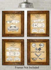 Corvette Patent Prints Set of 4 – 8×10 Unframed Posters for Man Cave Car Lovers