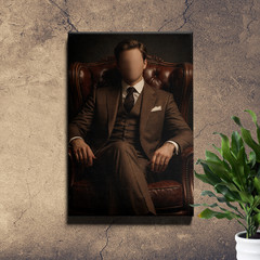 Ornate gentleman portrait Art Print seated in leather armchair moody brown