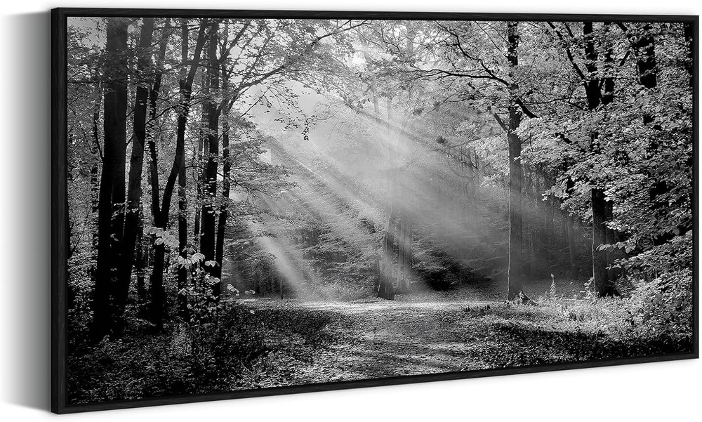 Black and White Forest Sunset Canvas Art for Bedroom and Living Room Decor