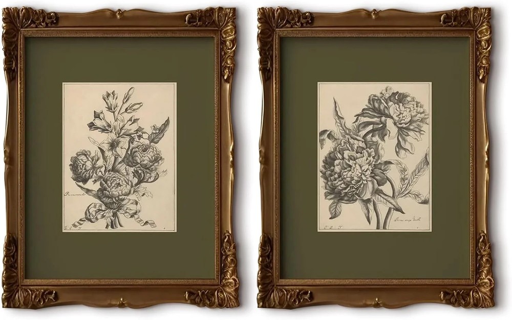 Flower Sketch Wall Art Sage Green Floral Canvas Poster Vintage Botanical Wall De