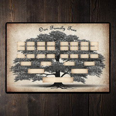 Family Tree Chart 6 Generation Genealogy Poster, to Fill in Blank Fillable Ances