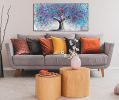 Tree Wall Art for Living Room, Blue Watercolor Canvas Wall Decor for Bedroom, Ba