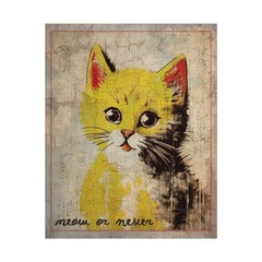 Vintage CAT Meow or Never Wall Art, Retro Kitten Cute Animal Decor, Yellow Cat