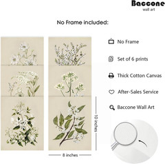 Vintage Botanical Wall Art Set of 6 Neutral Floral Canvas Wall Decor Wildflower