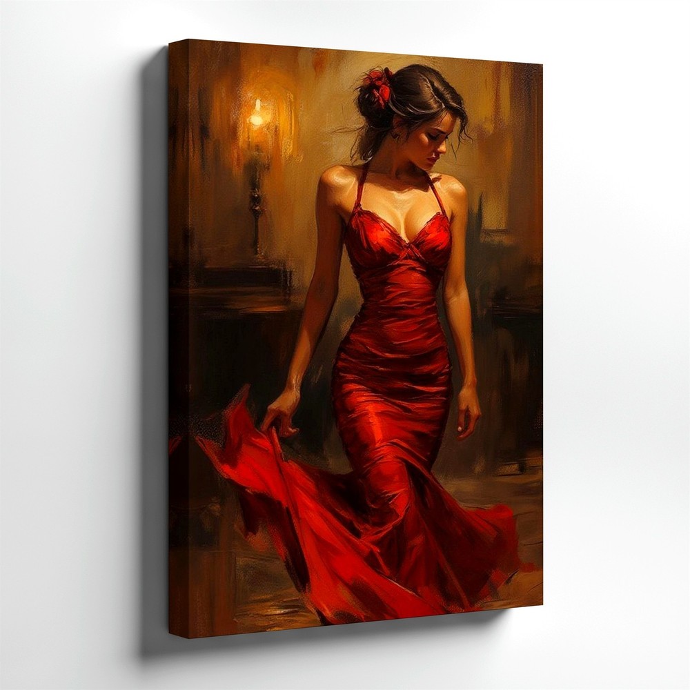 Canvas Sexy Woman Red Dress Oil Painting Romantic Living Bedroom Office Print