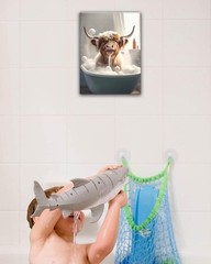 Bathroom Wall Art, 12x16in Highland Cow Wall Decor,Waterproof Wood Framed Can…