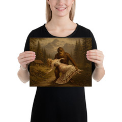 Bigfoot Sasquatch Art Print Victorian Woman Gothic Fantasy Forest Bride Poster