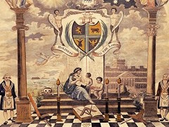 Masonic Temple Pillars and Crest, Freemasonry Print, Vintage Masonic Wall Art.