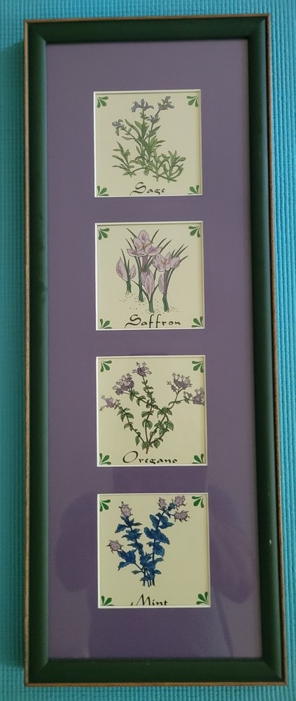 Sage Saffron Oregano & Mint in Purple Matte w/Green/Gold Frame 8.5″ x 22.5″ x 1