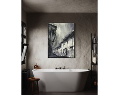 Peruvian architecture in Sacred Valley, Peru. Black white watercolor (print)